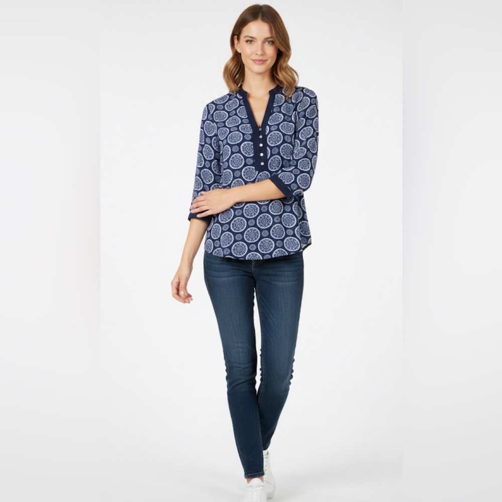 MICHAEL Michael Kors Blue and White Patterned Blouse